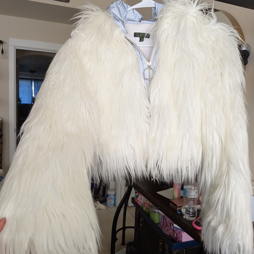 Women's White Faux Fur Jacket with LED Lights